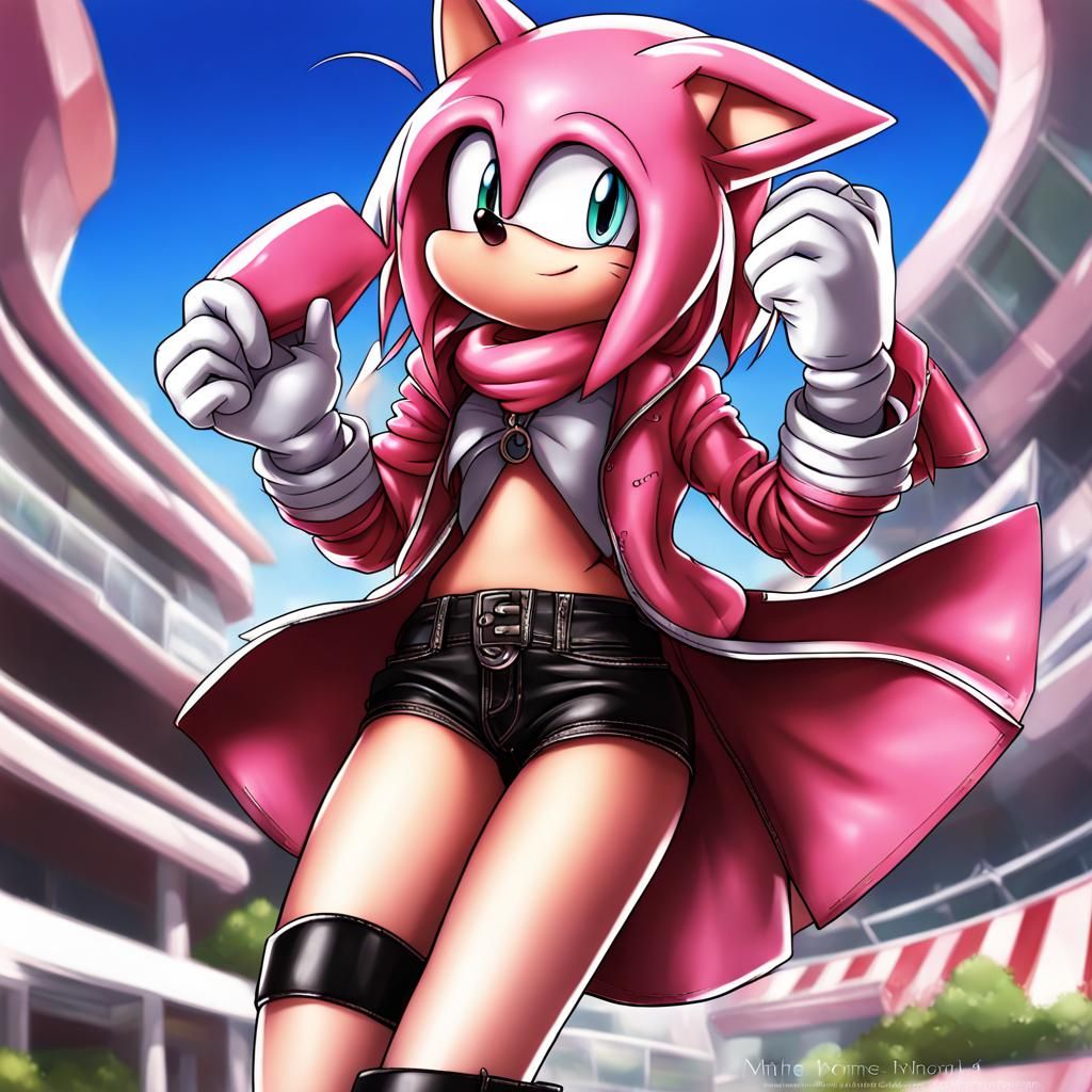 Amy Rose in Leather Skirt: Anime Style