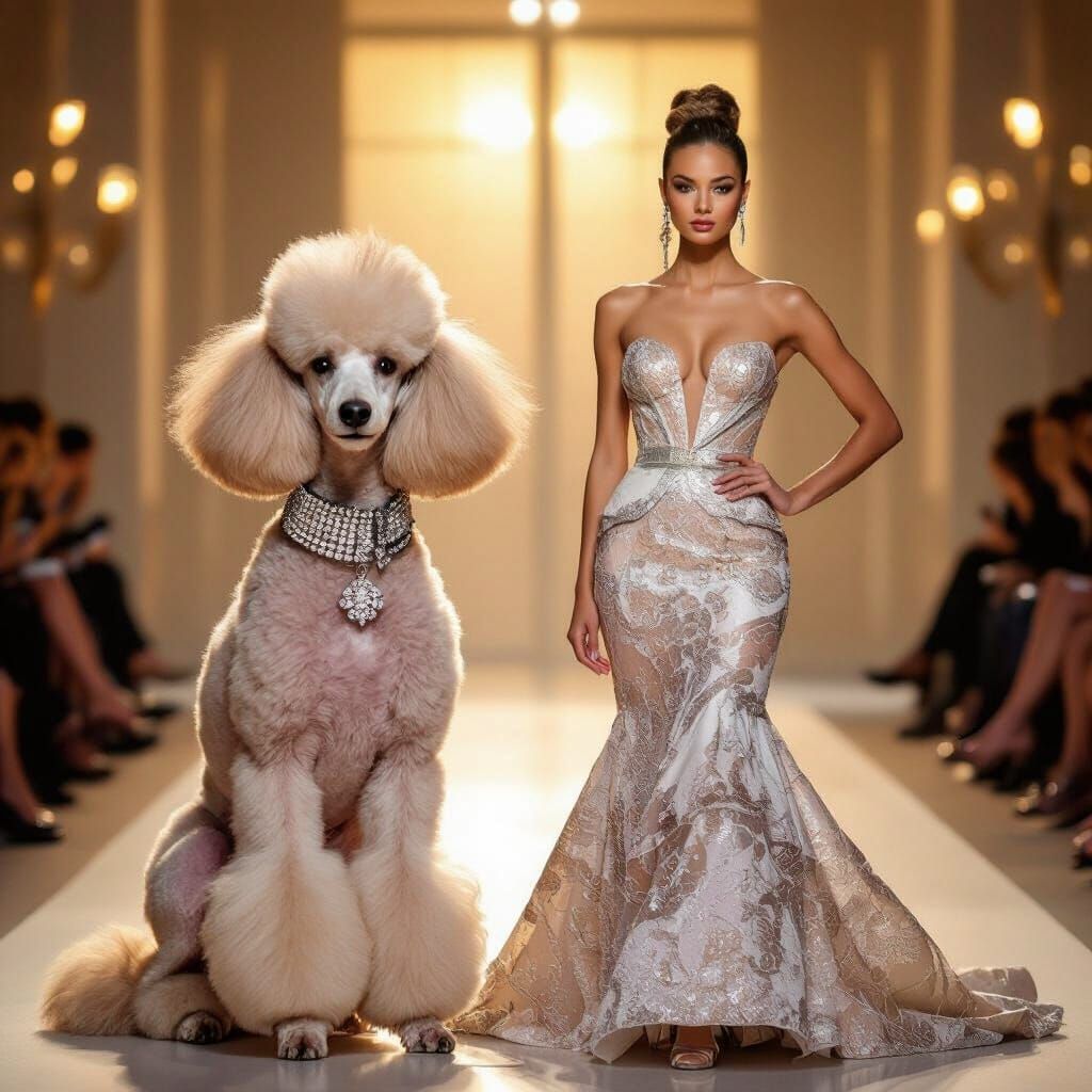 Glamorous Poodle and Model Mirror Each Other in Haute Coutur...