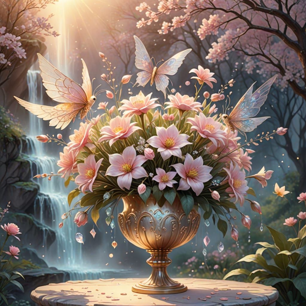 Ethereal Fantasy Bouquet with Sparkling Elves and Waterfall