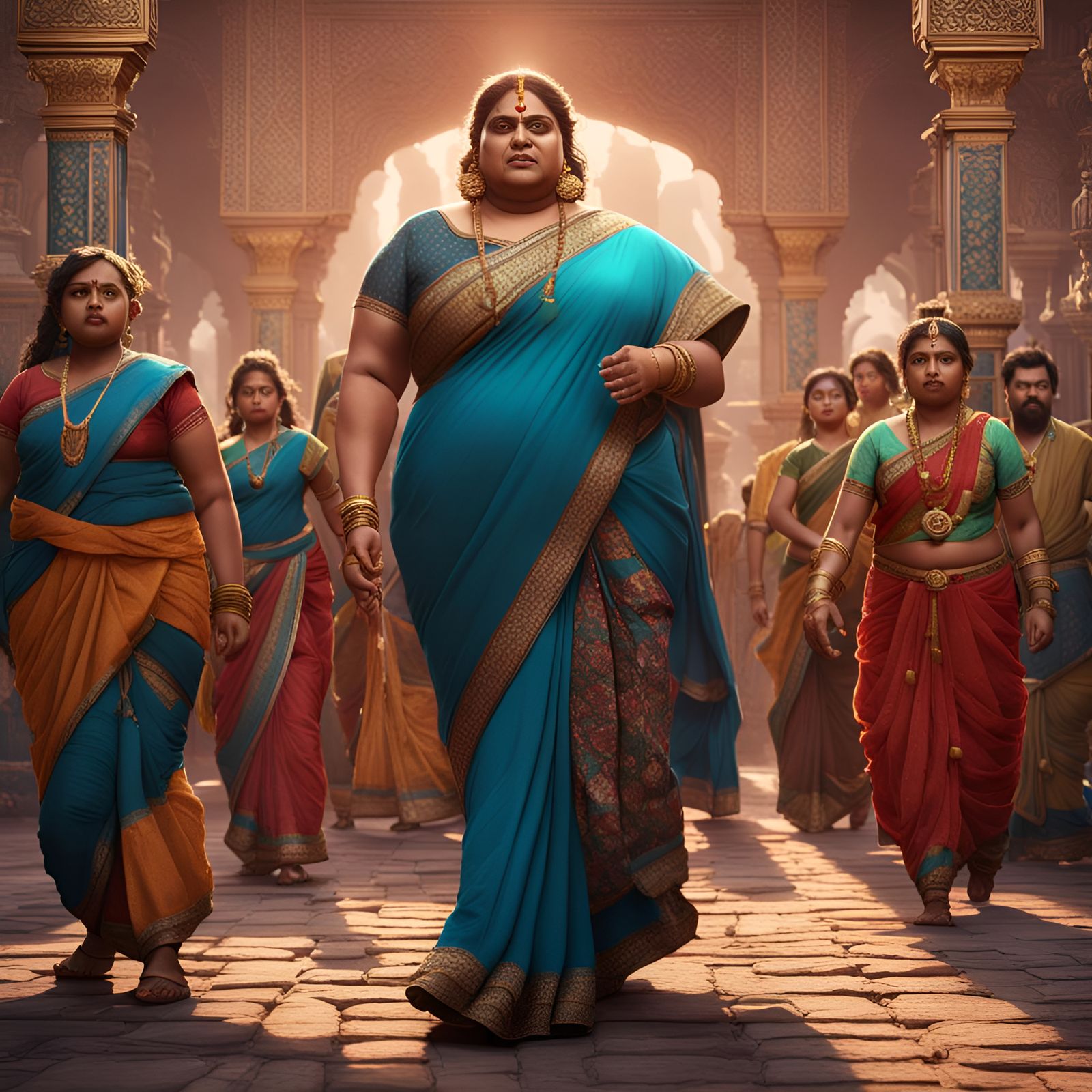 Saree Clad Woman Surrounded by Goons: Fantasy Art