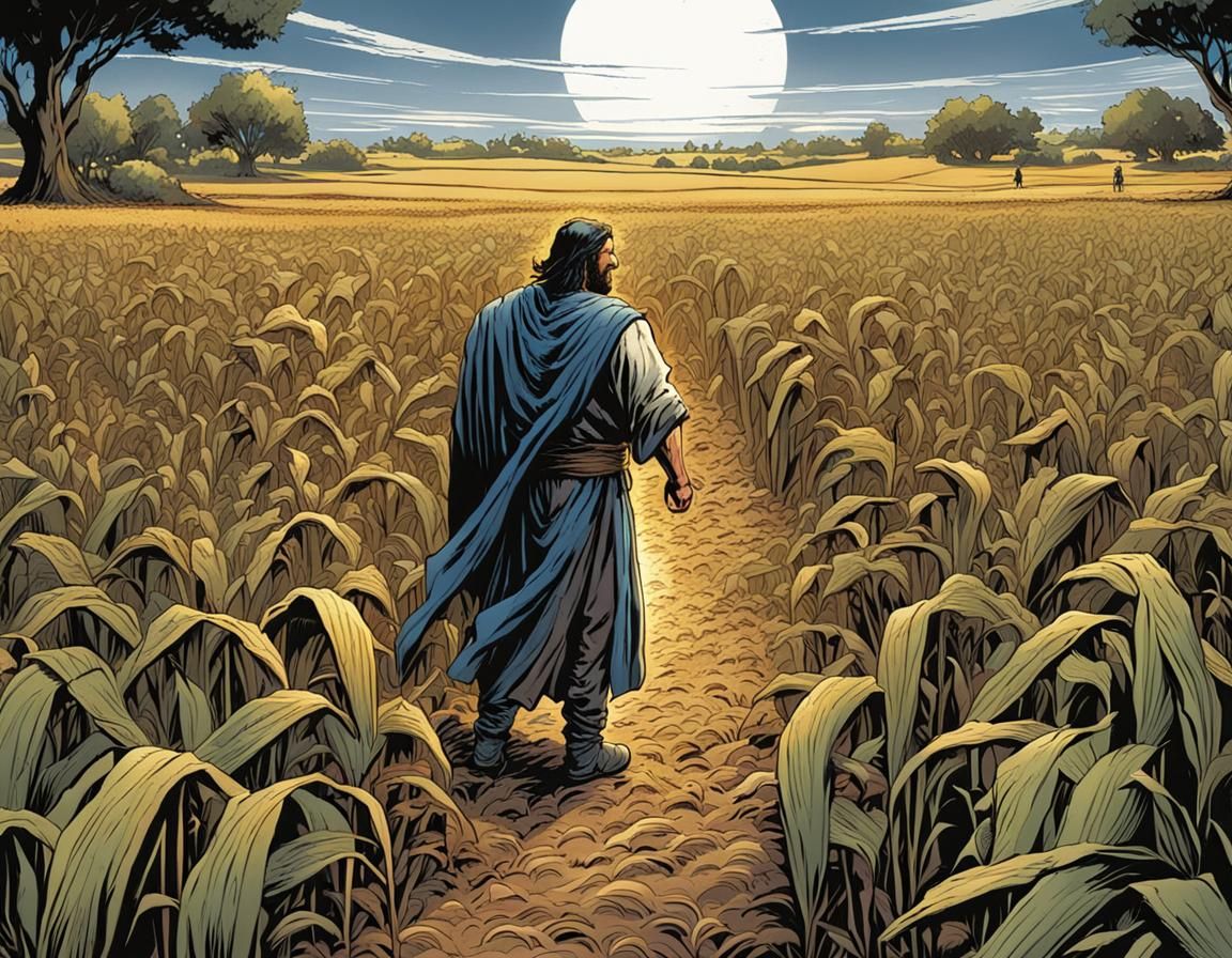 David Hiding as Jonathan Talks to King Saul in Comic Art