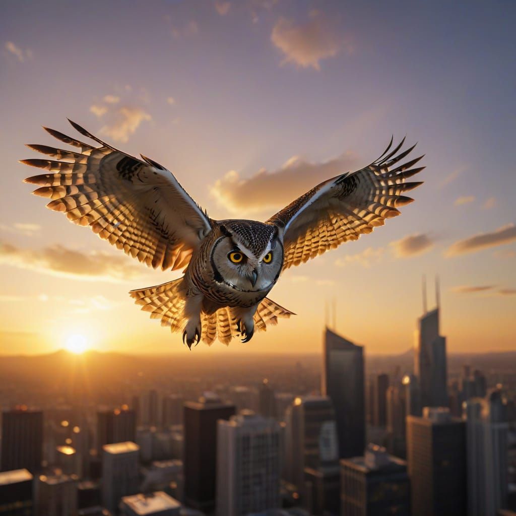 Soothing Owl in Sunset Cityscape