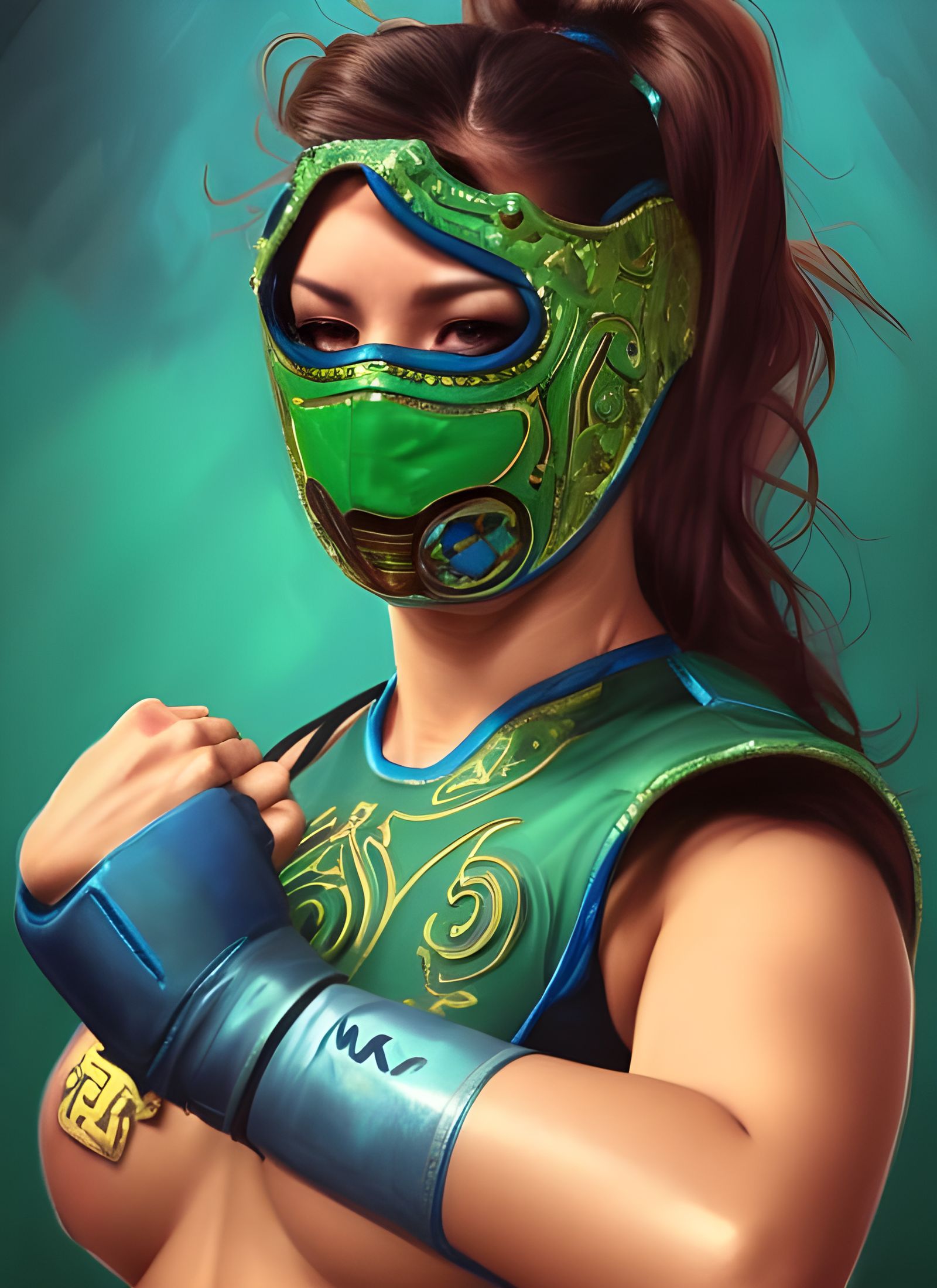 Female Luchador Portrait in Hyperdetailed Digital Art