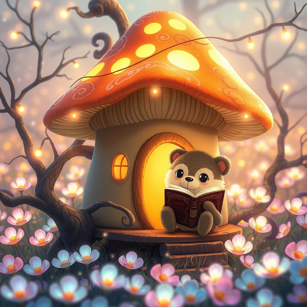 Enchanted Mushroom Treehouse in Vibrant Floral Wonderland