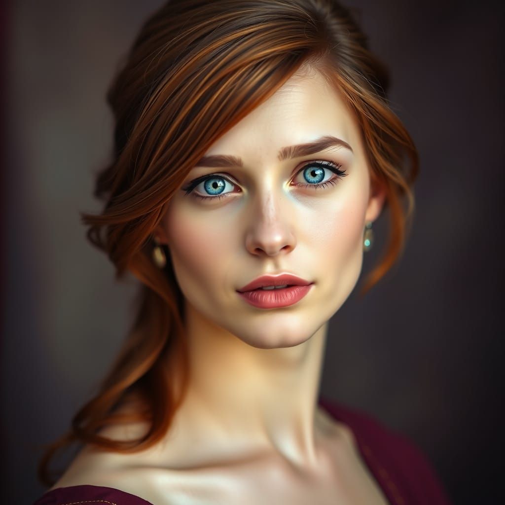 Renaissance Woman Portrait with Blue Eyes