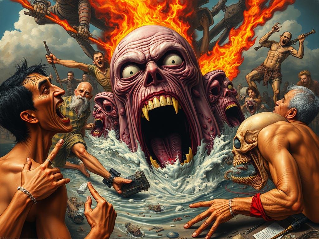 Grotesque Human Catastrophe in Vibrant Disarray