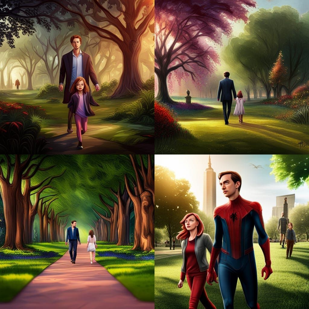 Peter Parker Family Park Walk: Spiderverse-Inspired Art