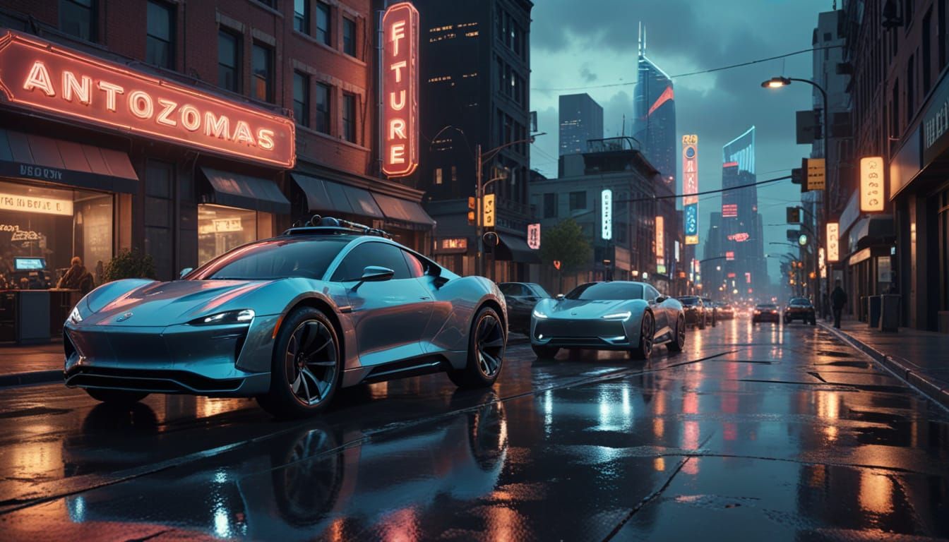 Surreal Autonomous Cars in Hyper-Realistic Cityscape