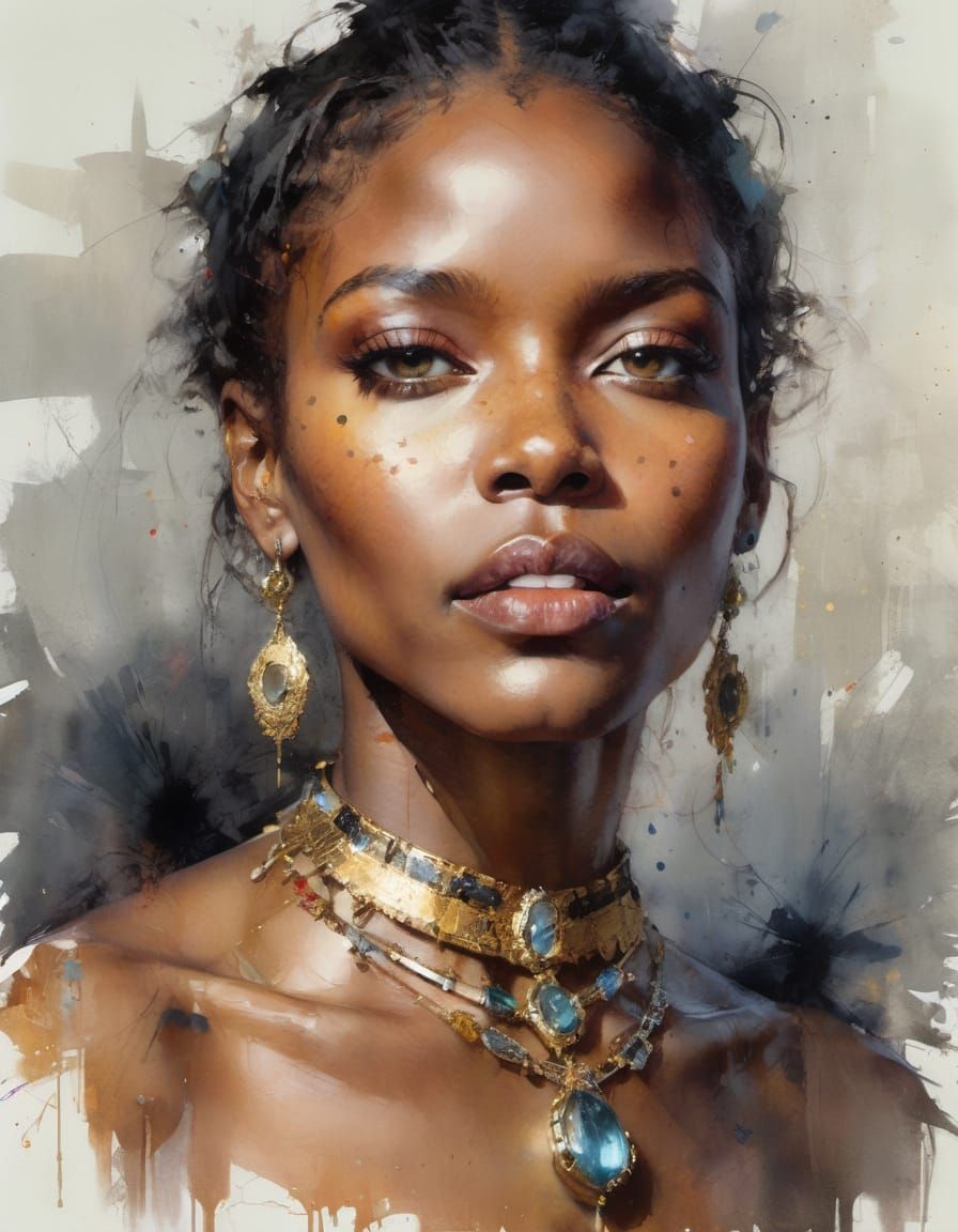 Stunning Watercolor Portrait of a Black Woman