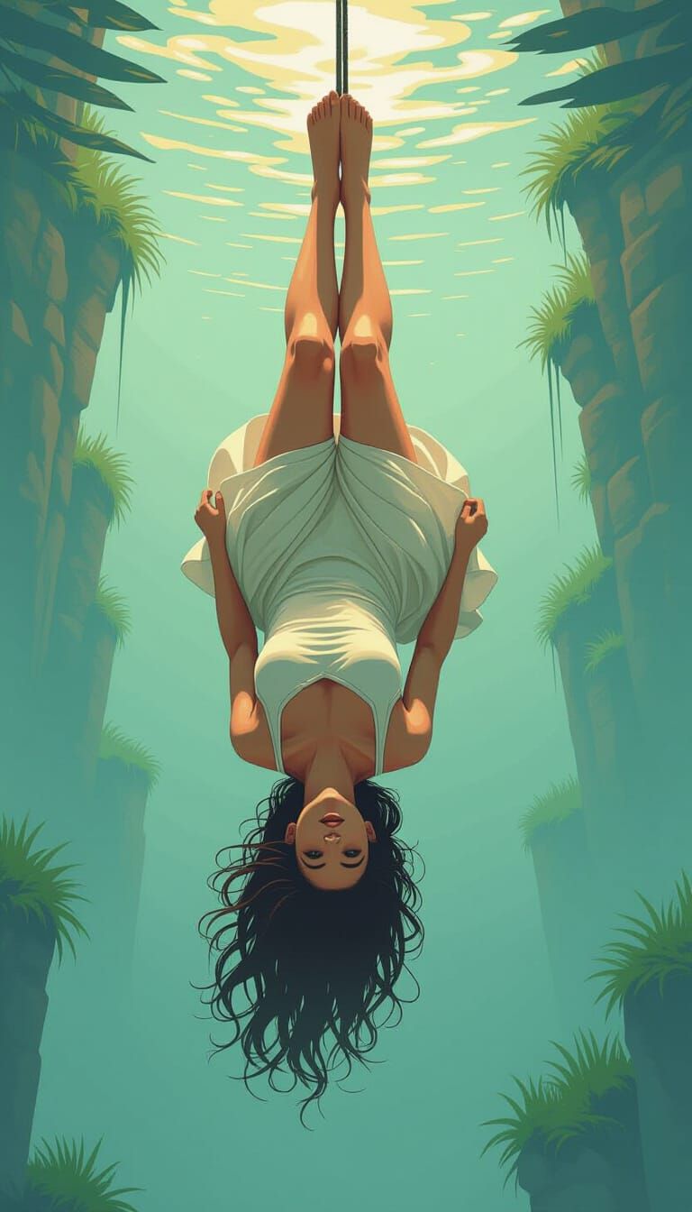 Woman in Dreamlike Suspension as Digital Concept Art