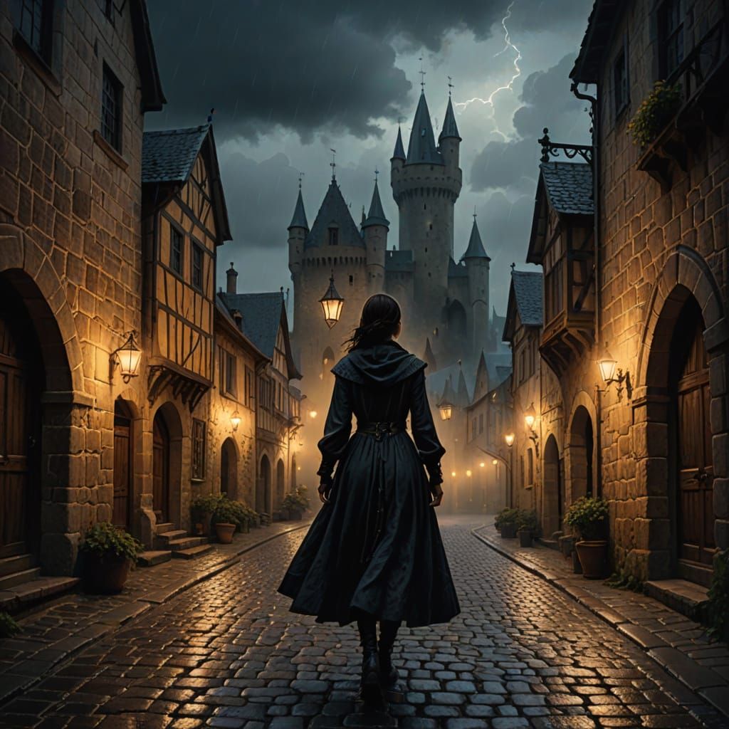 Dark Fantasy Village at Golden Hour