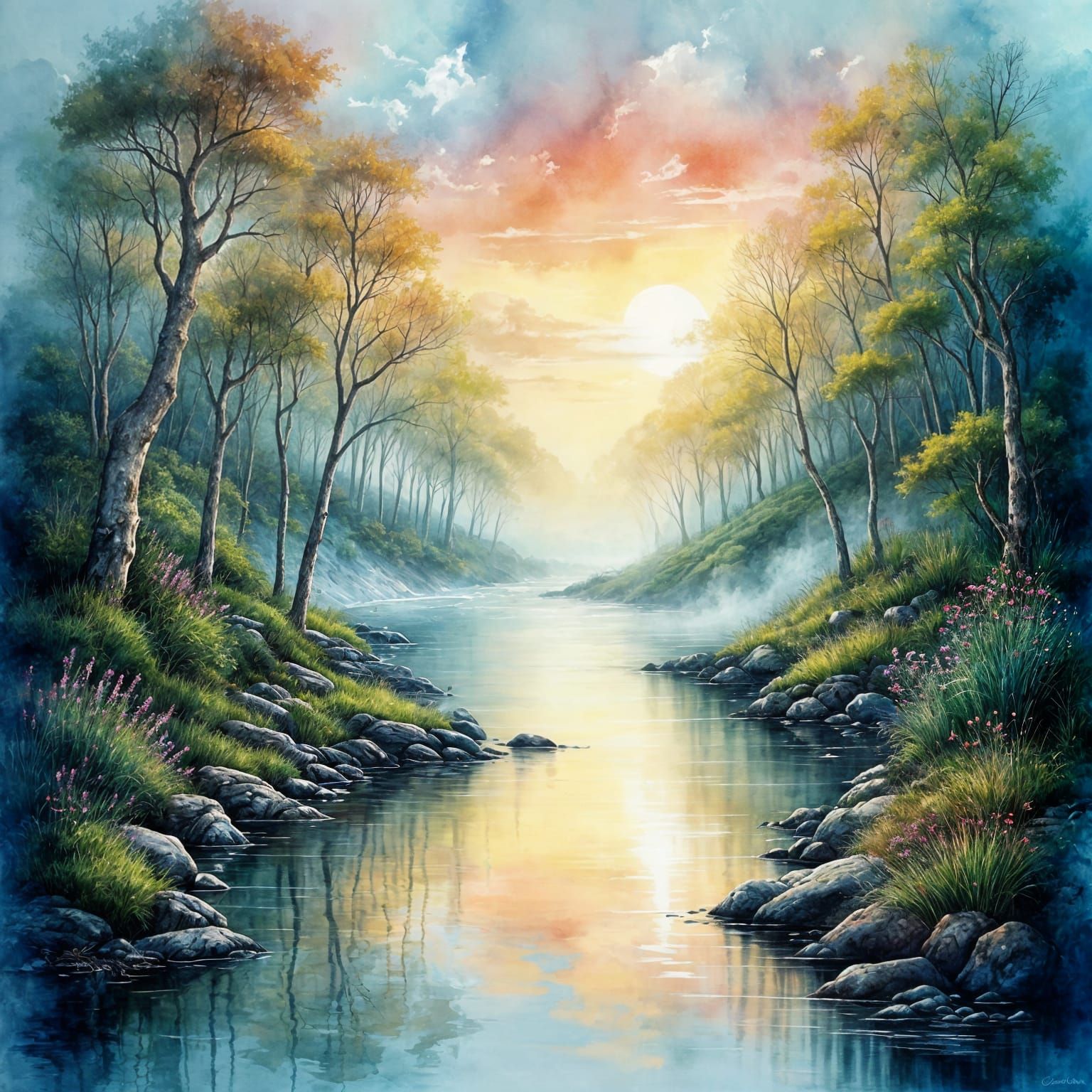 <lora:Ink Poet:1.0> Only the river flows