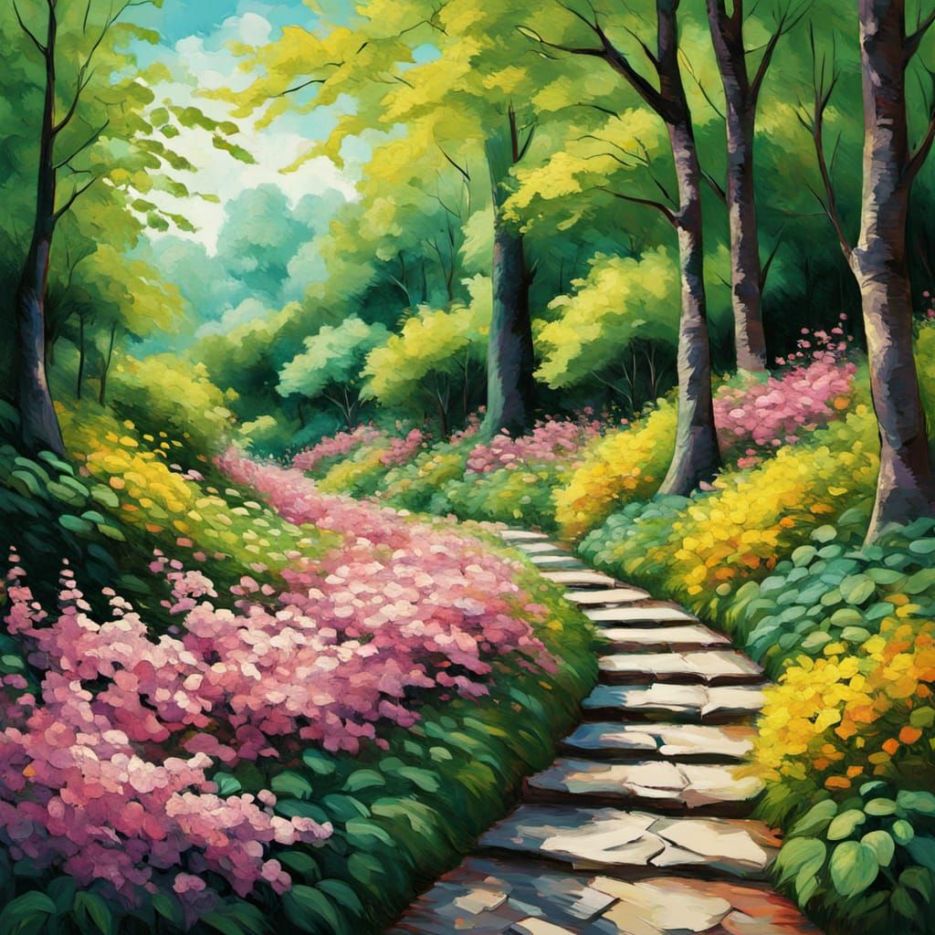 Vibrant Labyrinth in Neo-Impressionist Oil Painting Style