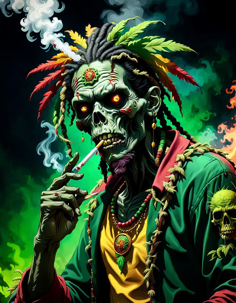 Smoking Rasta Zombie in Detailed Matte Painting