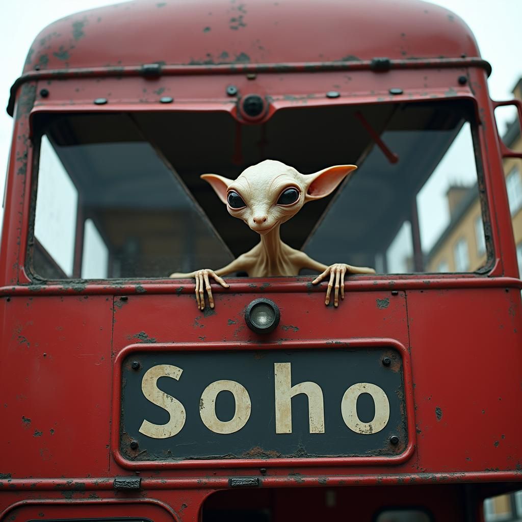 Alien on London Bus to Soho: Digital Art