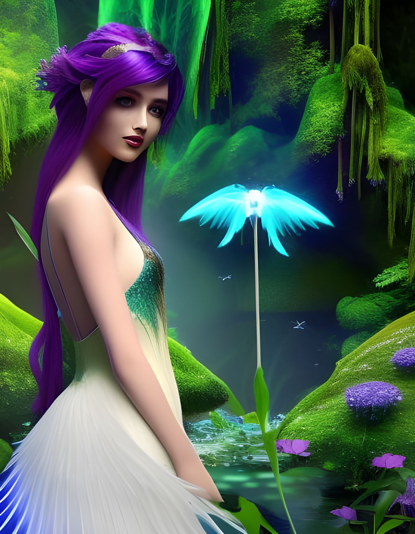 Beautiful Pixie Lady with Raytracing Wings