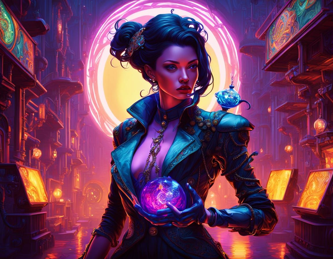 Mad Scientist in Cyberpunk Steampunk Dreamscape