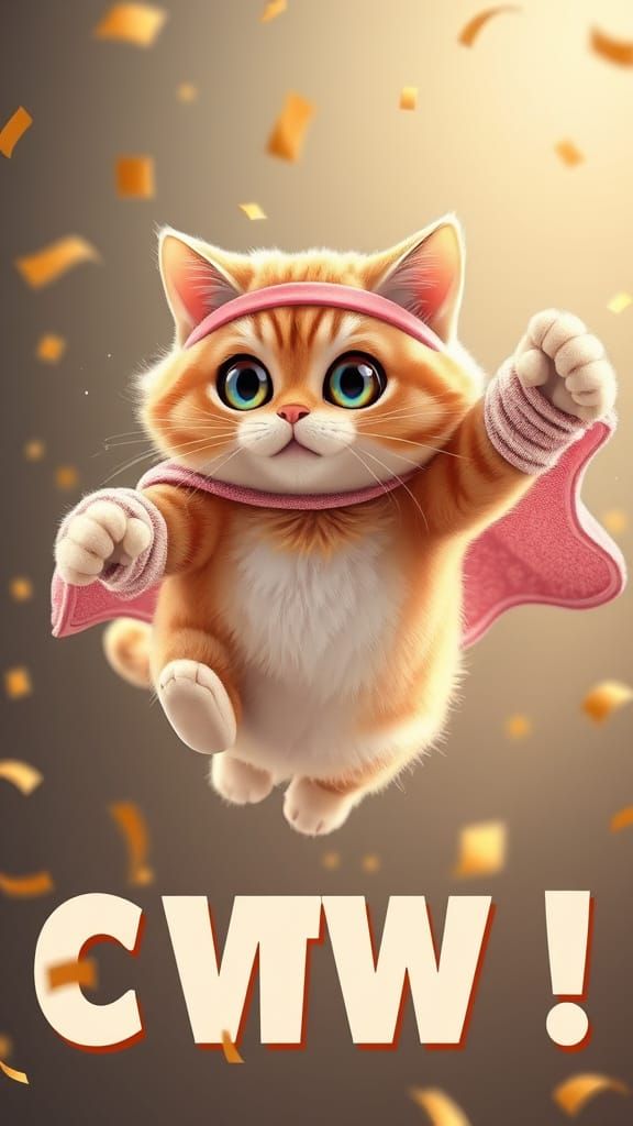 Superhero Tabby Cat Leaps in 3D Anime Style