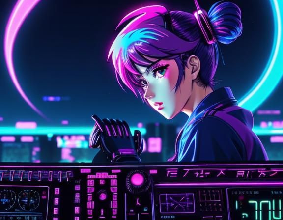 Vibrant Anime Synthwave Retro Neon Scene