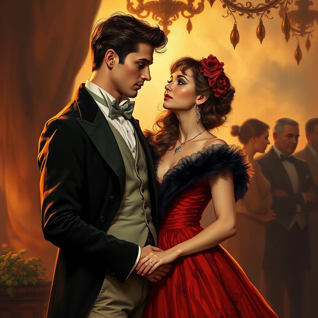 Romantic Couple in Rococo Art Nouveau Style