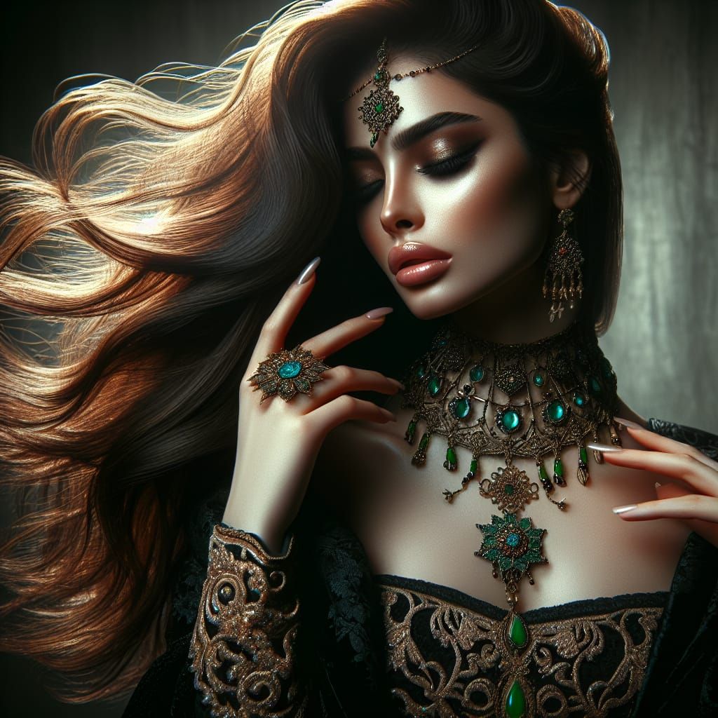 Beautiful Persian Woman with Magical Hair in HDR