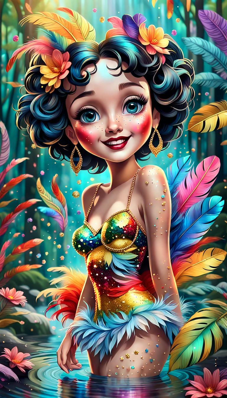 Iridescent Mermaid Betty Boop in Tiffany Style
