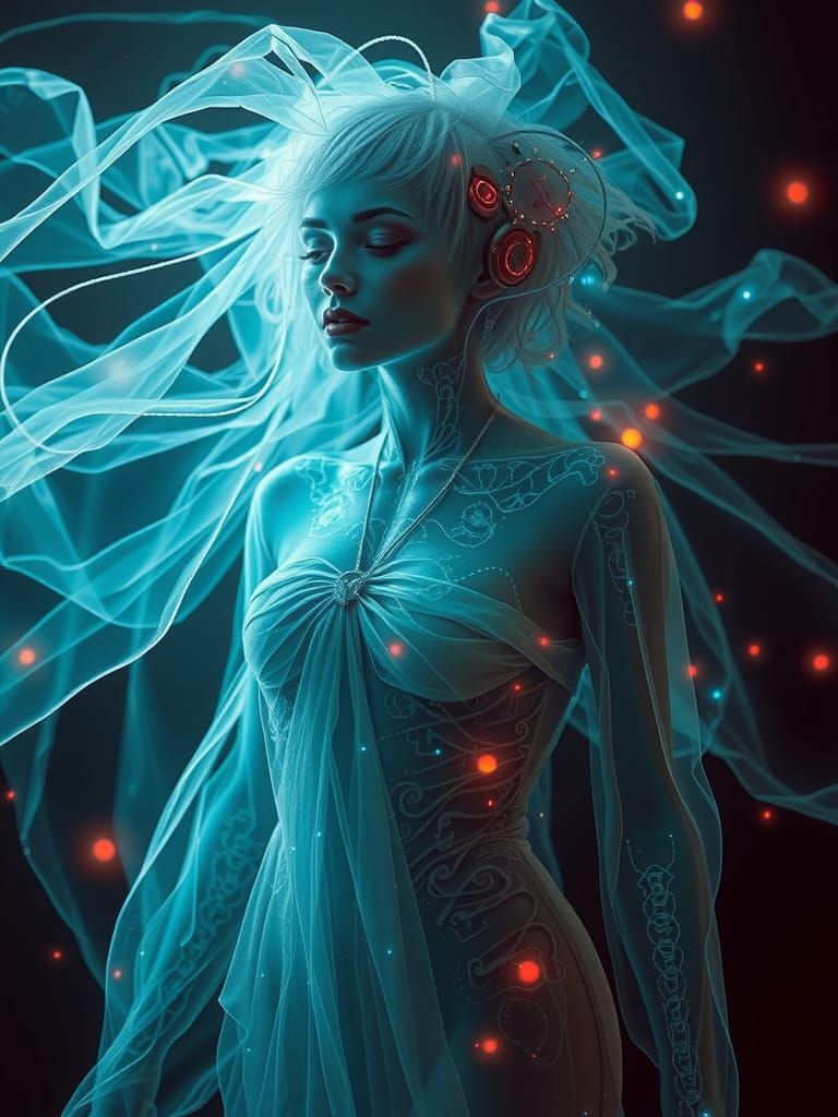 Surreal Cyberpunk Spectre in Ethereal Haze