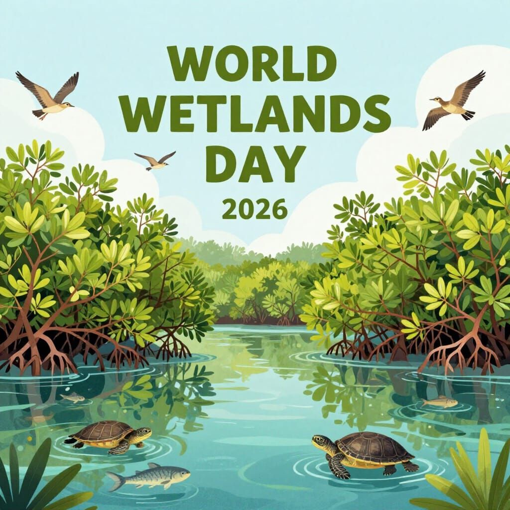 Vibrant Wetland Ecosystem Illustration for World Wetlands Da...