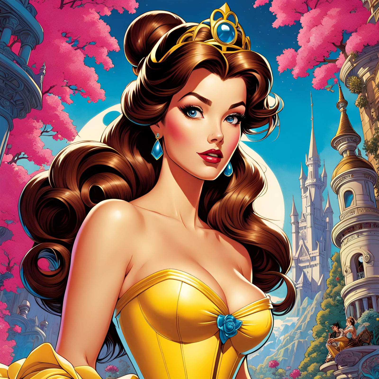 Hyperrealistic Princess Belle in Vaporwave Style