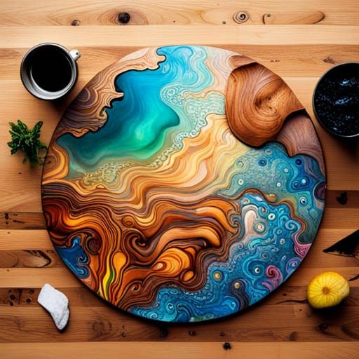 Planetary Resin Cutting Board in Graffiti Art Style