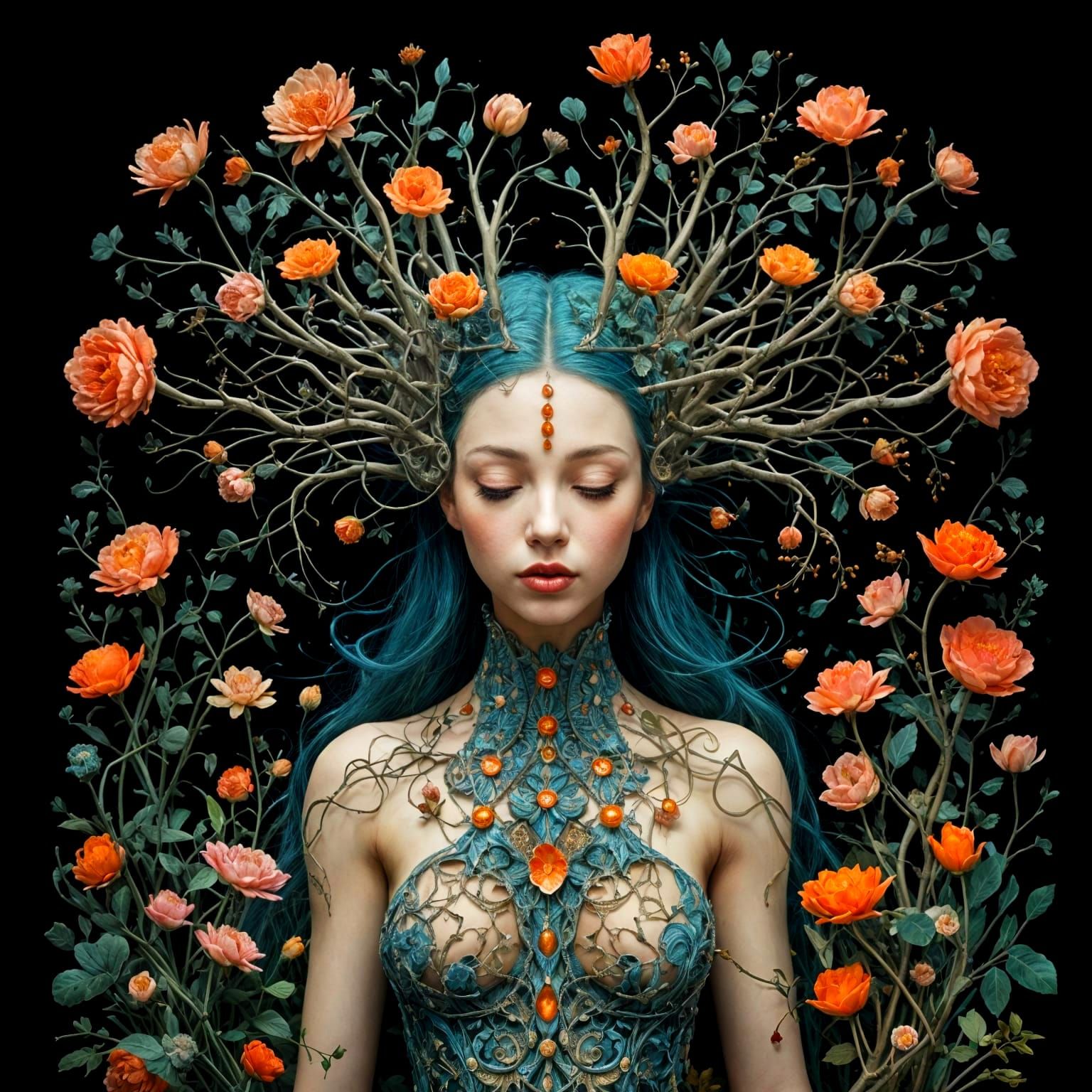 Whimsical Floral Darkness Unveiled in Intricate Folk Art