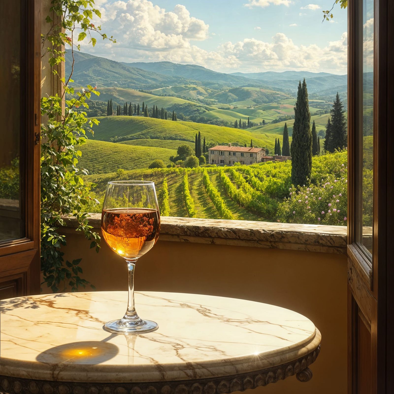 Tuscan Vineyard Still Life with Wine