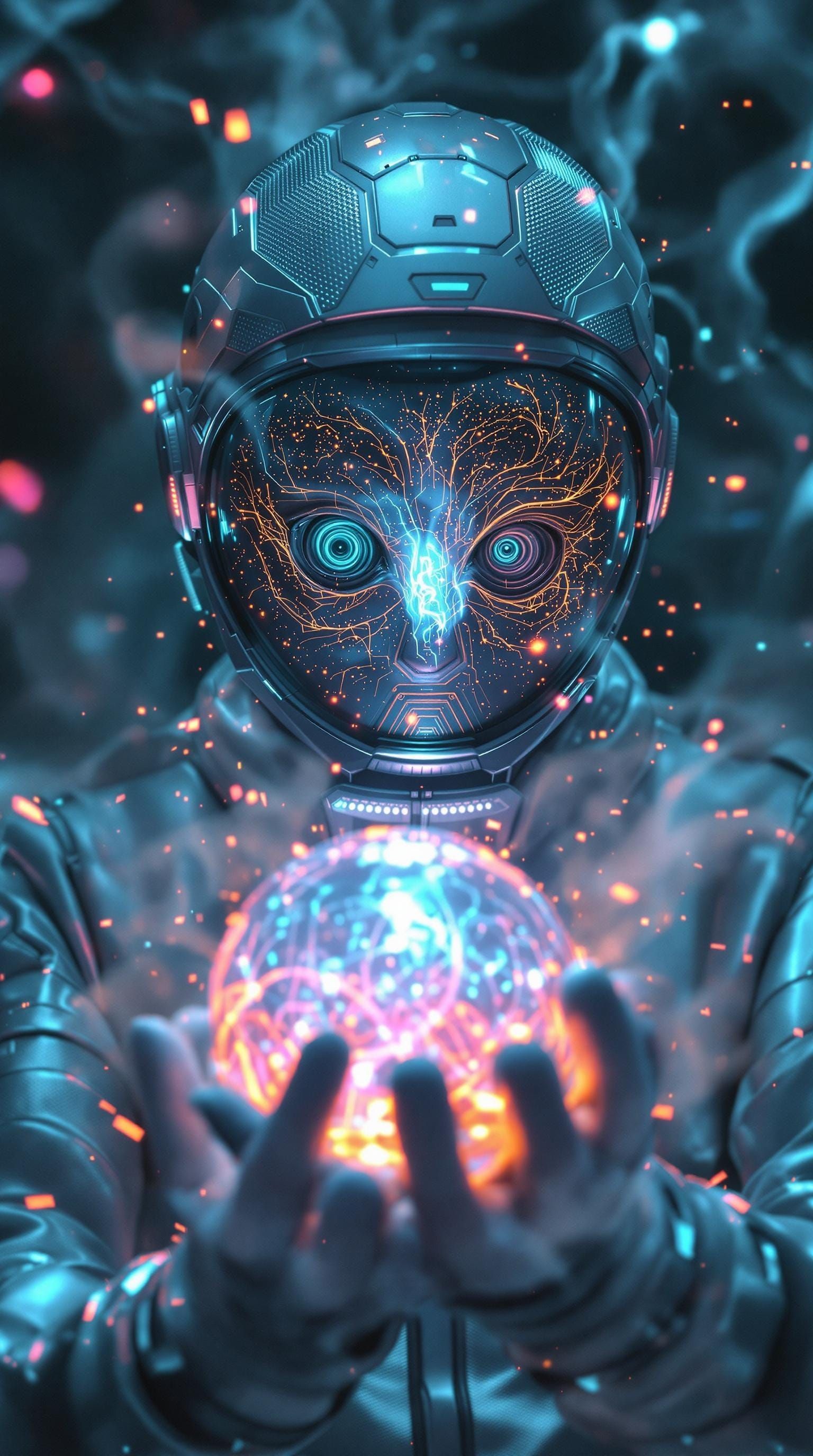 Mind Mapping Exo-Scientist in Cyberpunk Research Suit