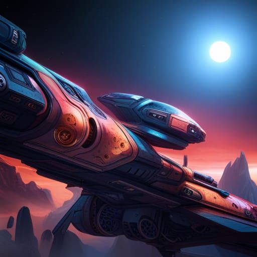 Detailed Spaceship Matte Painting in Deep Color