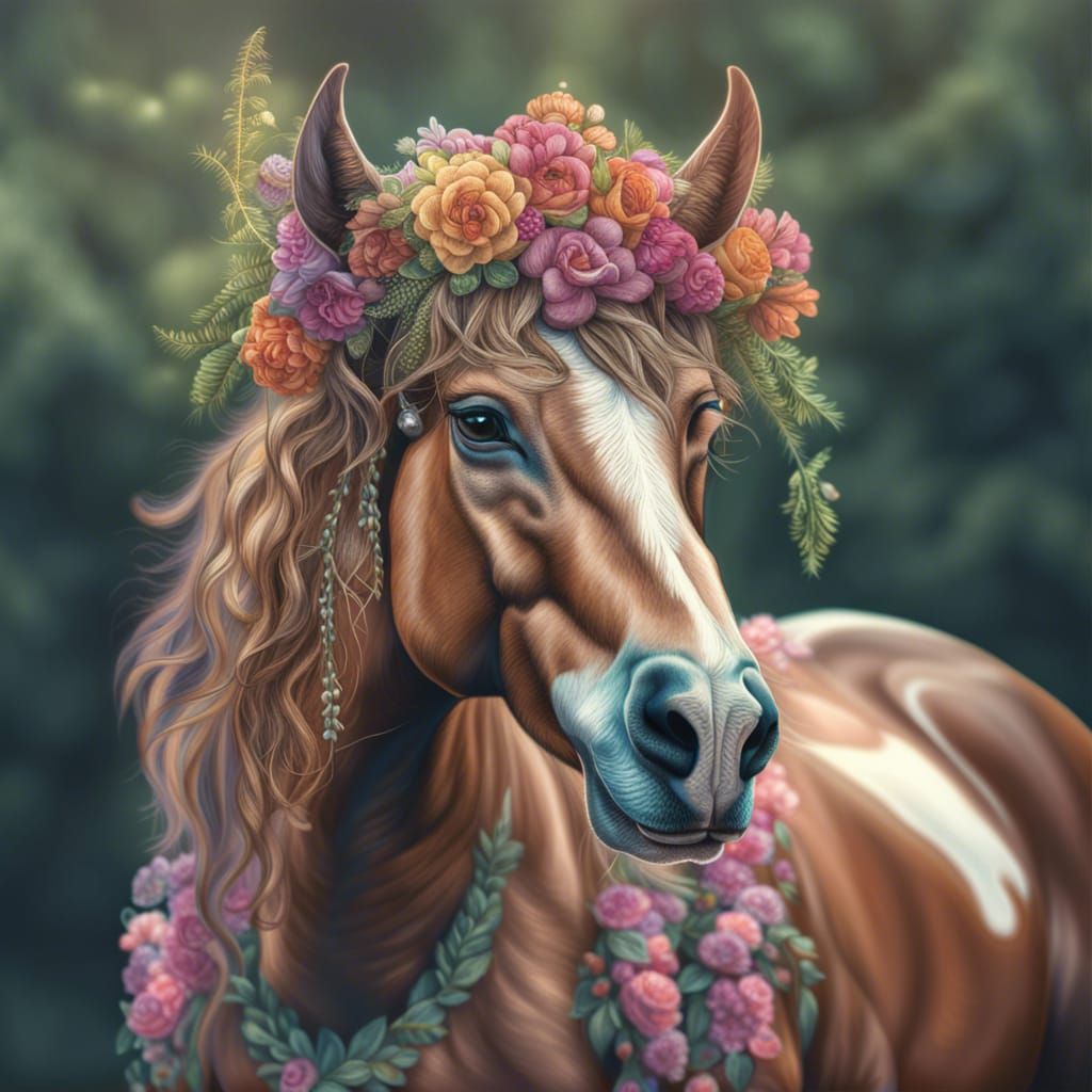 Centaur with Flower Crown in Colored Pencil Style