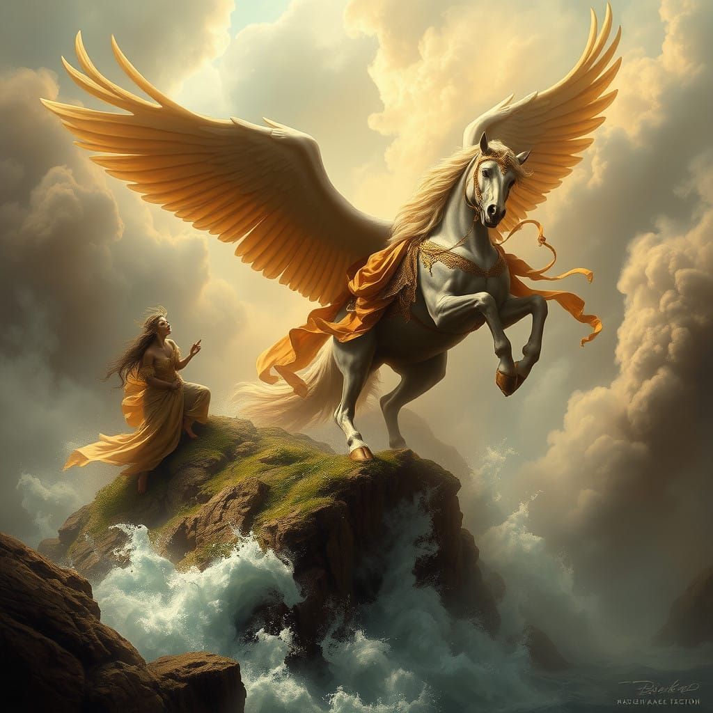 Baroque Heroic Scene: Perseus Saves Andromeda in Ethereal Li...