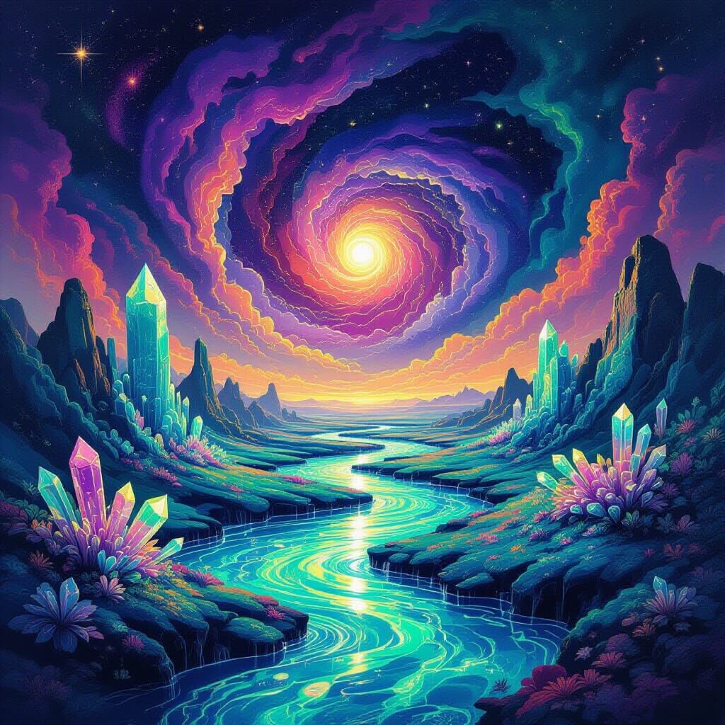 Vibrant Abstract Landscape with Crystalline Flora