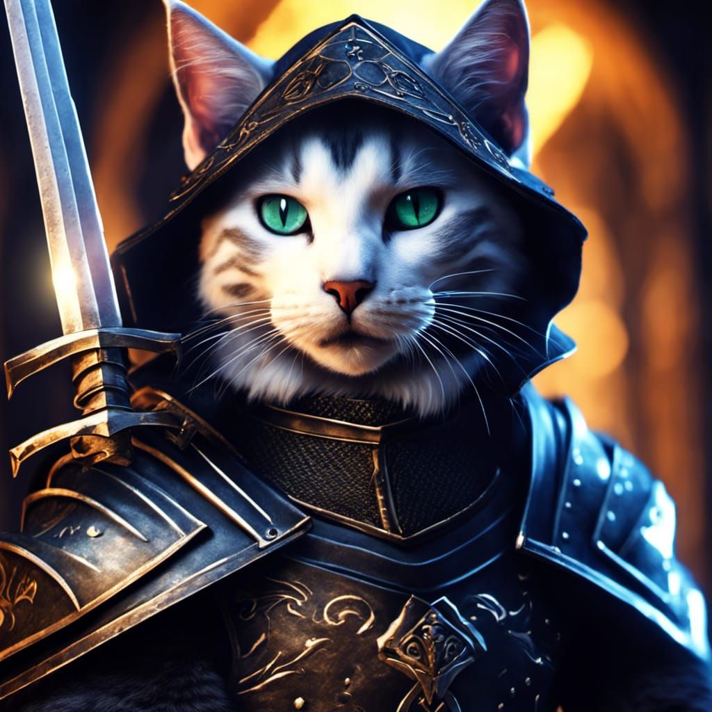 Medieval Cat Warrior Knight in Dark Fantasy Style