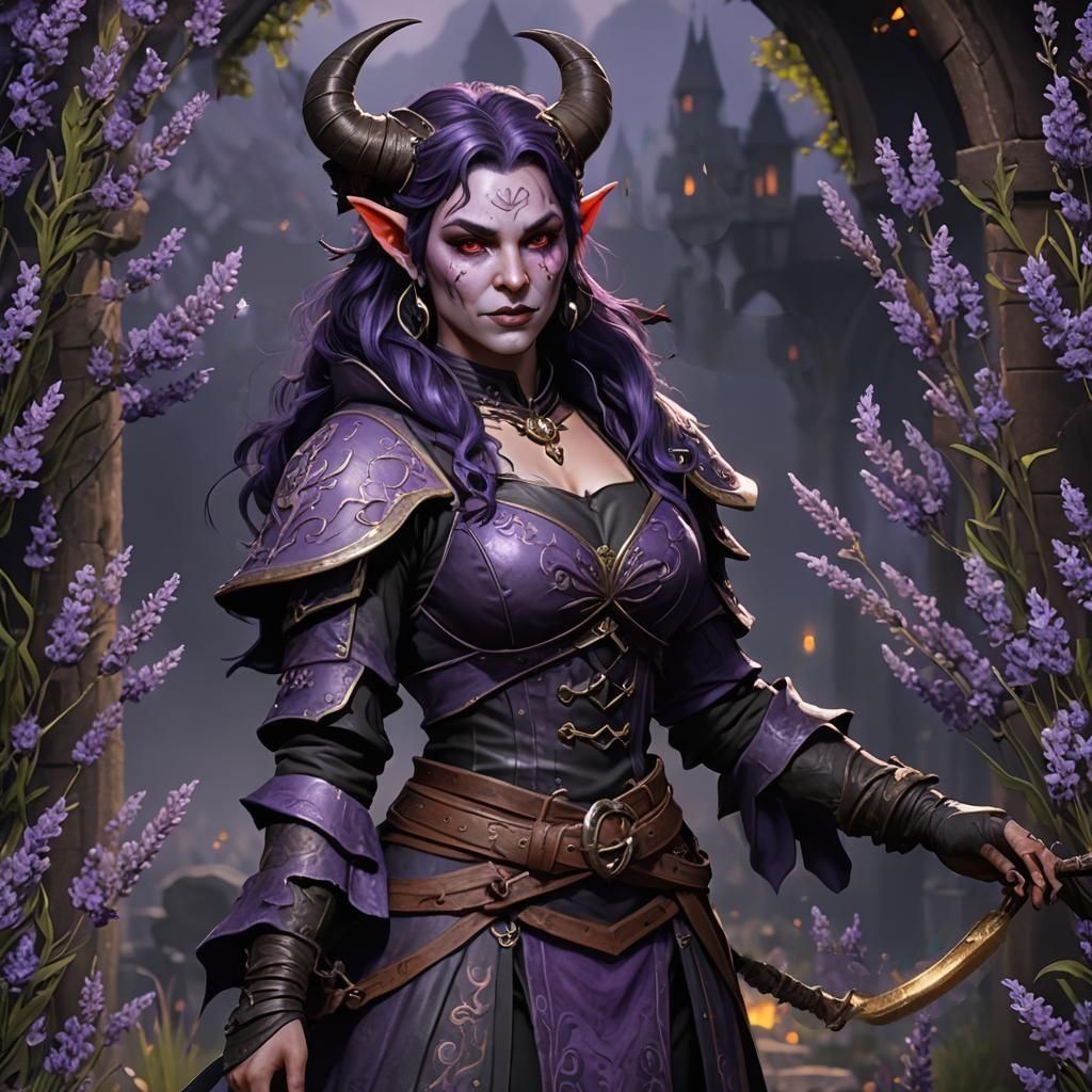 Tiefling Bard in Gothic Setting: Fantasy Art