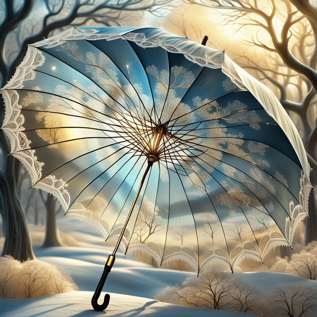Ethereal Winter Umbrella in Dreamlike Digital Art