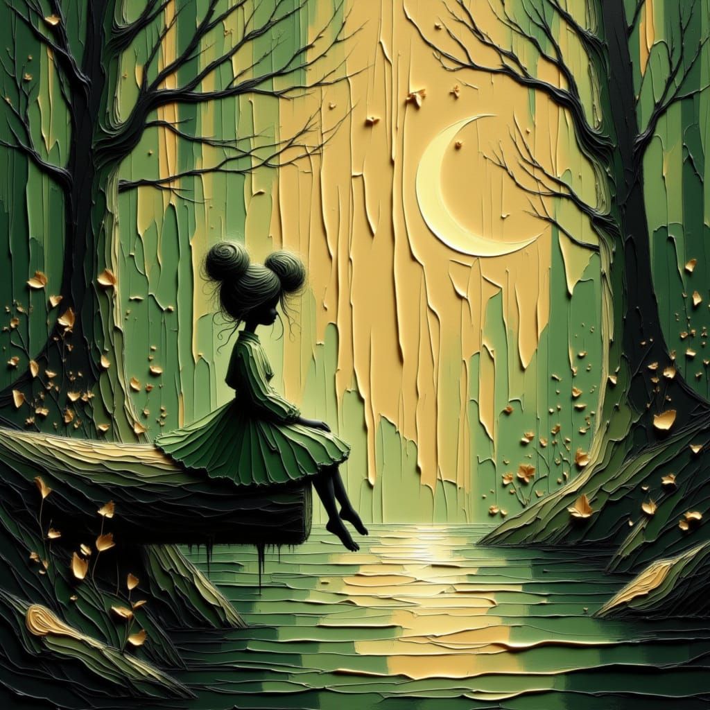 Peaceful Girl in Sunlit Ancient Forest