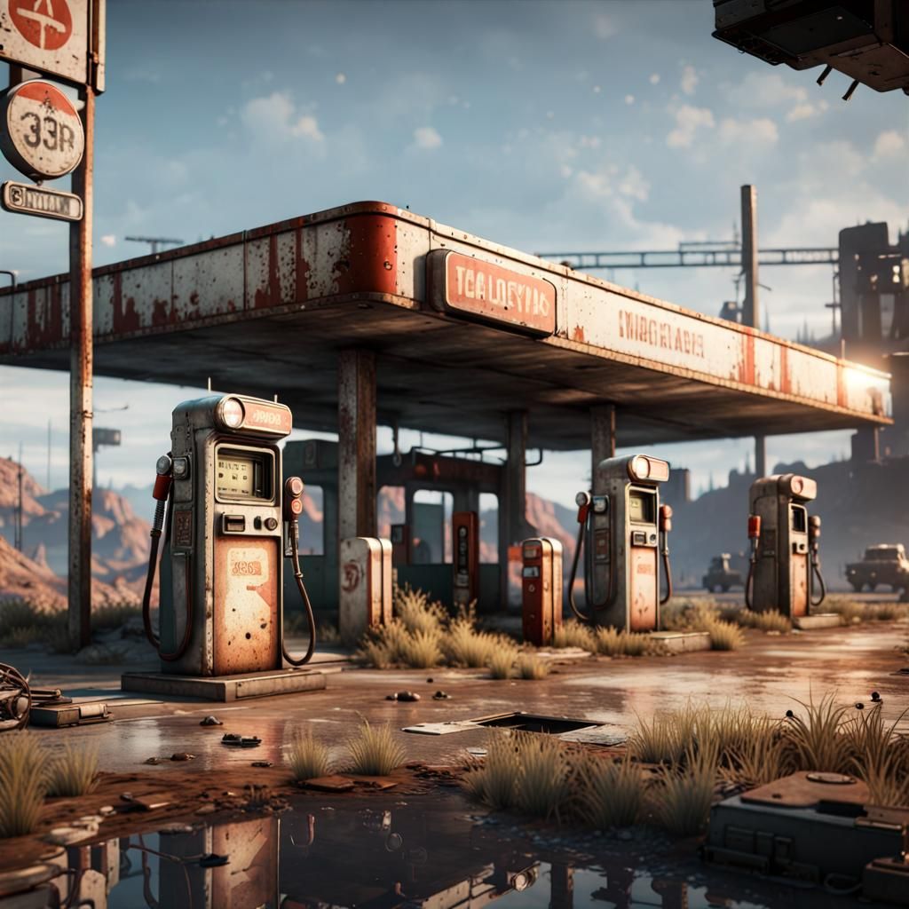 Post-Apocalyptic Gas Station in 3D Game Style