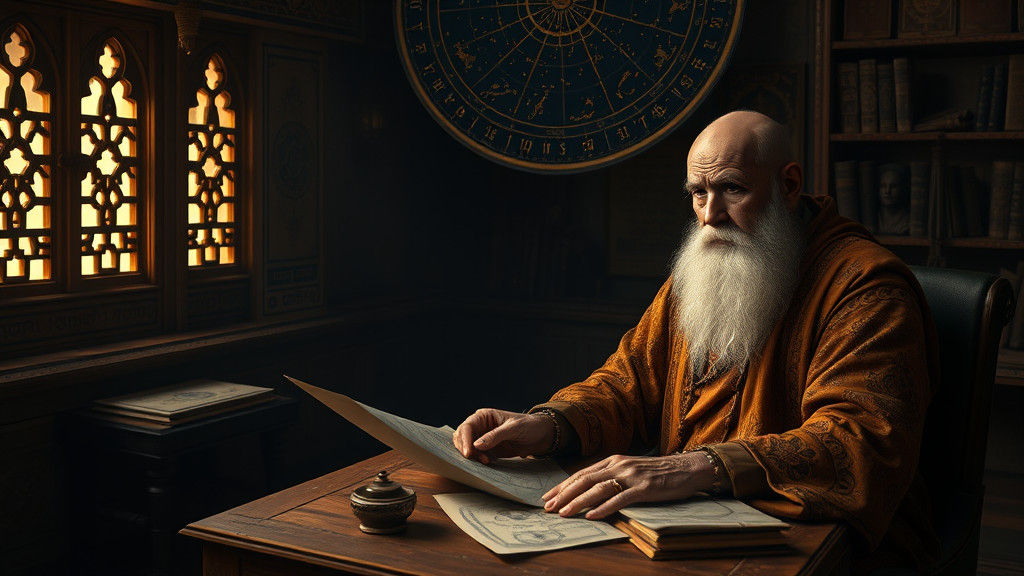 Ancient Astrologer in Mystic Indian Study, Hyperrealistic St...