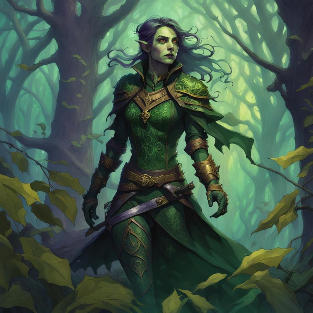 Elf Rogue in Emerald Realm: Dark Fantasy Art
