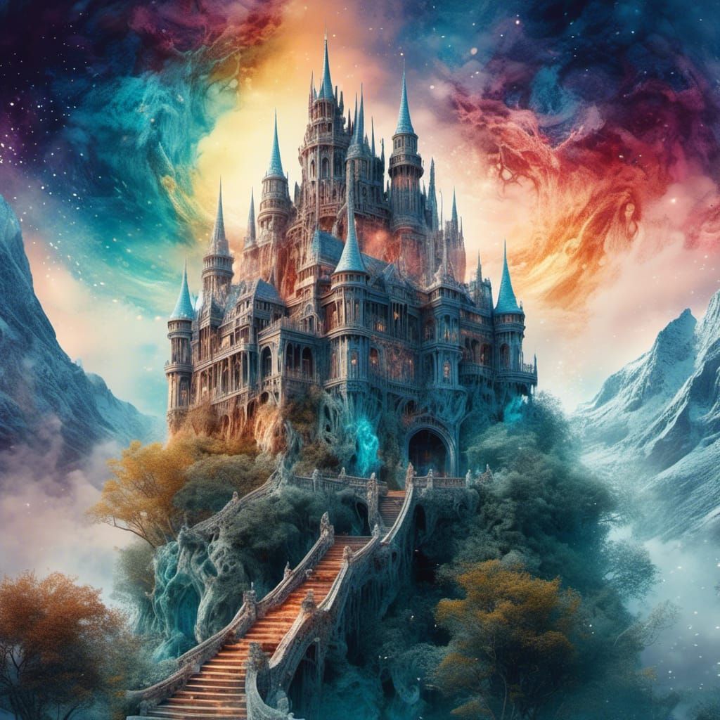 Magical Castle to Another Dimension, Watercolour Painting