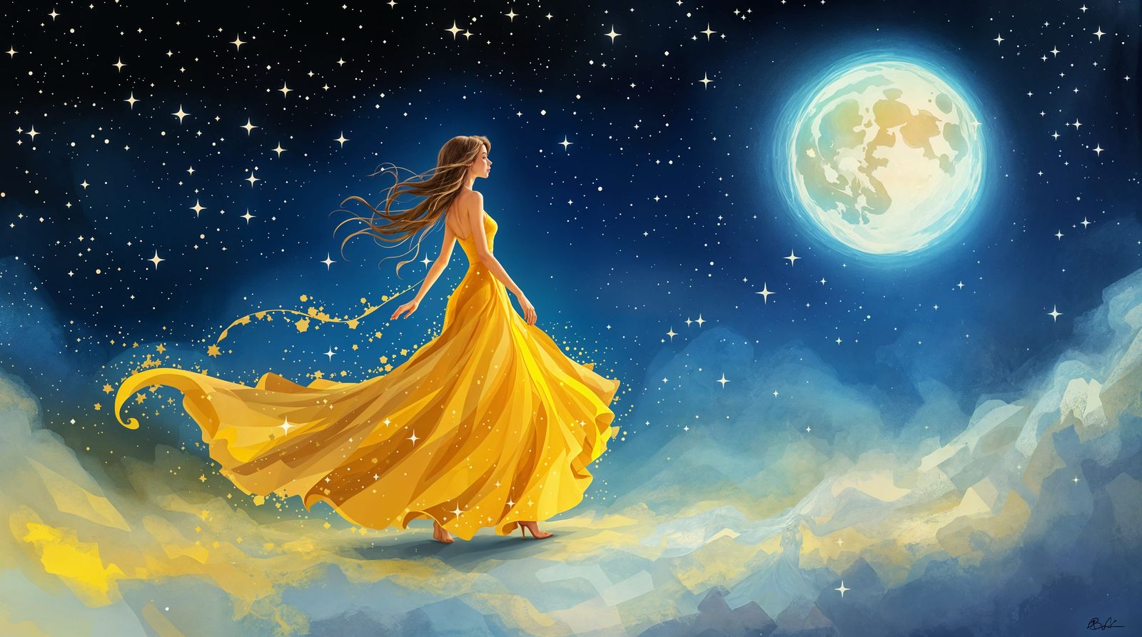 Mystical Woman Under Starry Skies