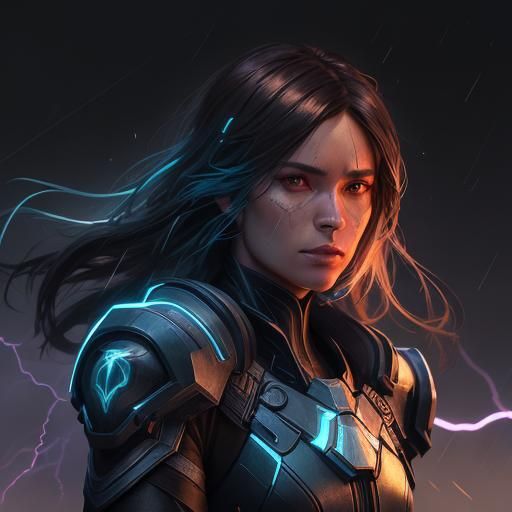Fantasy Woman with Glowing Eyes in Dynamic Lighting
