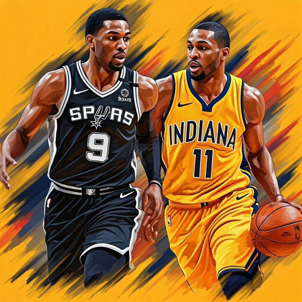 Abstract Basketball Art: Spurs vs Pacers in Bold Colors
