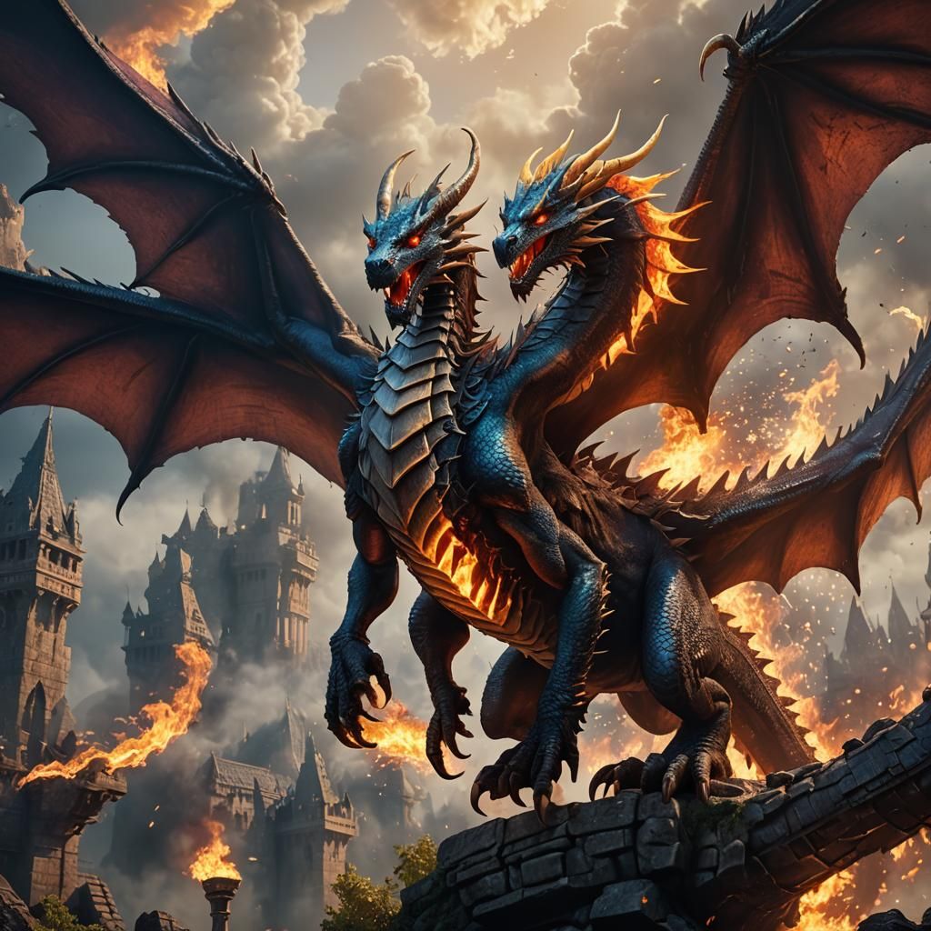 Detailed Fire Breathing Dragon Fantasy Concept Art