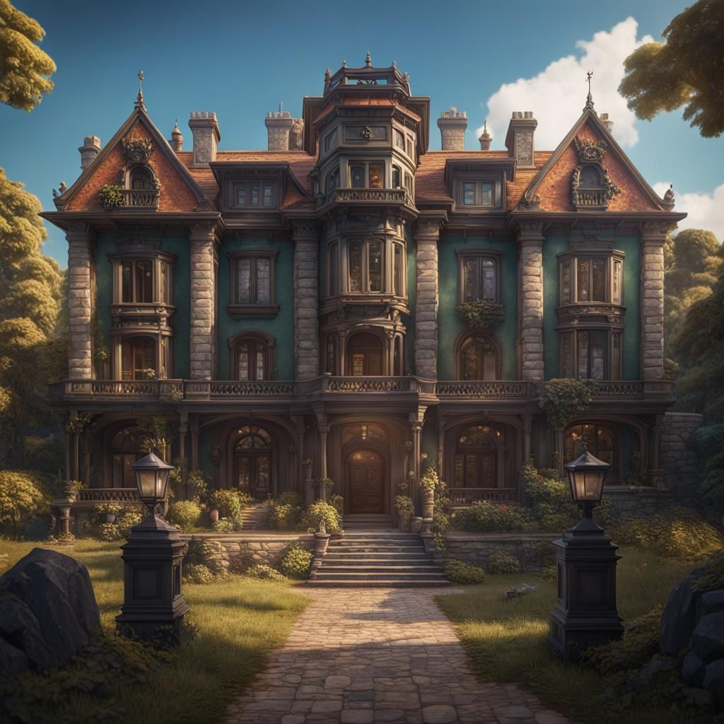 Luxurious Summer Mansion: Detailed Fantasy Concept Art